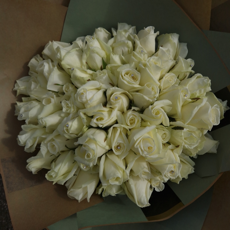 60 White Roses with Diamanté
