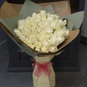 60 White Roses with Diamanté