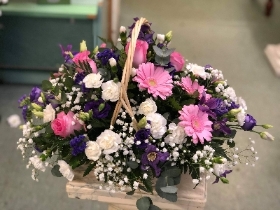 Pink, purple and white basket